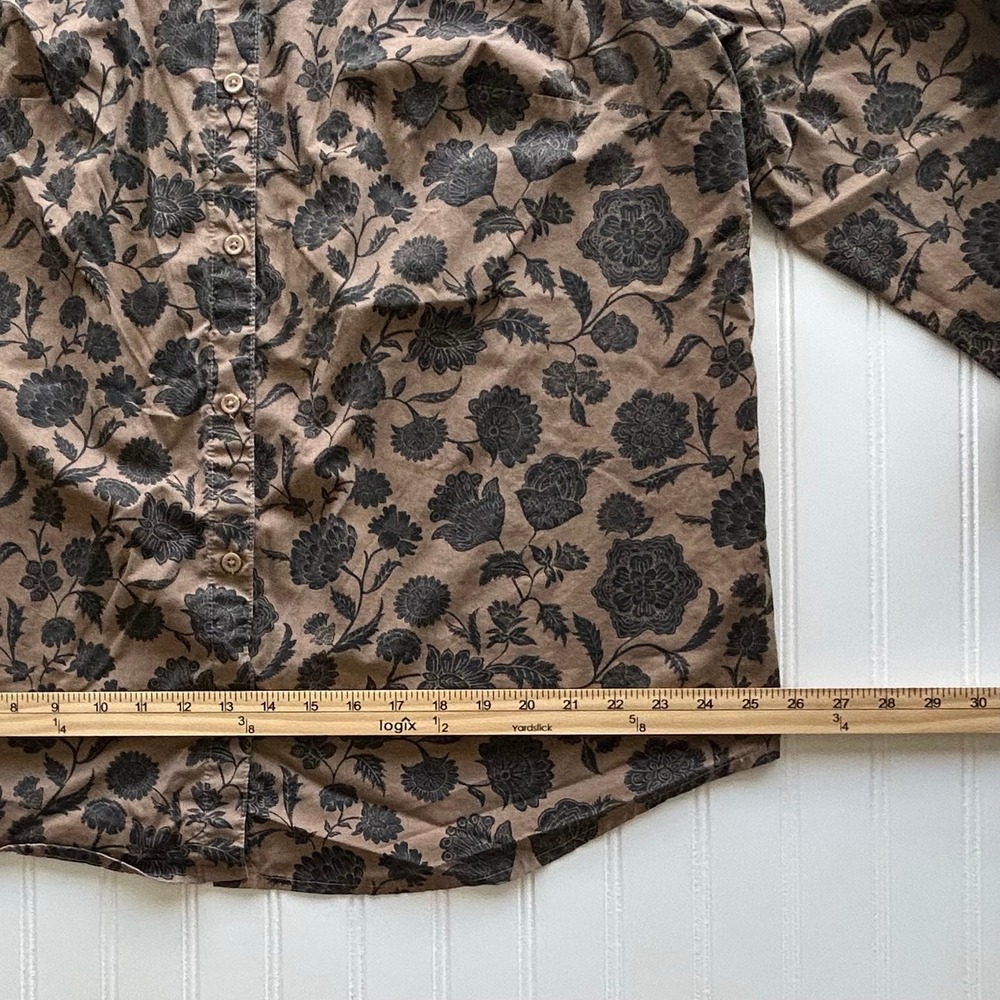 Roaman's Button Down Shirt 18W Brown Excellent Floral Print Long Sleeve Blouse - Picture 7 of 10